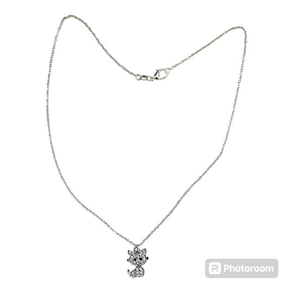 925 Sterling silver chain with kitty cat pendant charm rhinestones - Picture 2 of 5